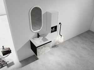 English Elm 24" Wall-Mounted Bathroom Vanity Set With Soft Close Doors, Ceramic Sink, And Side Cabinet Storage W999S00330