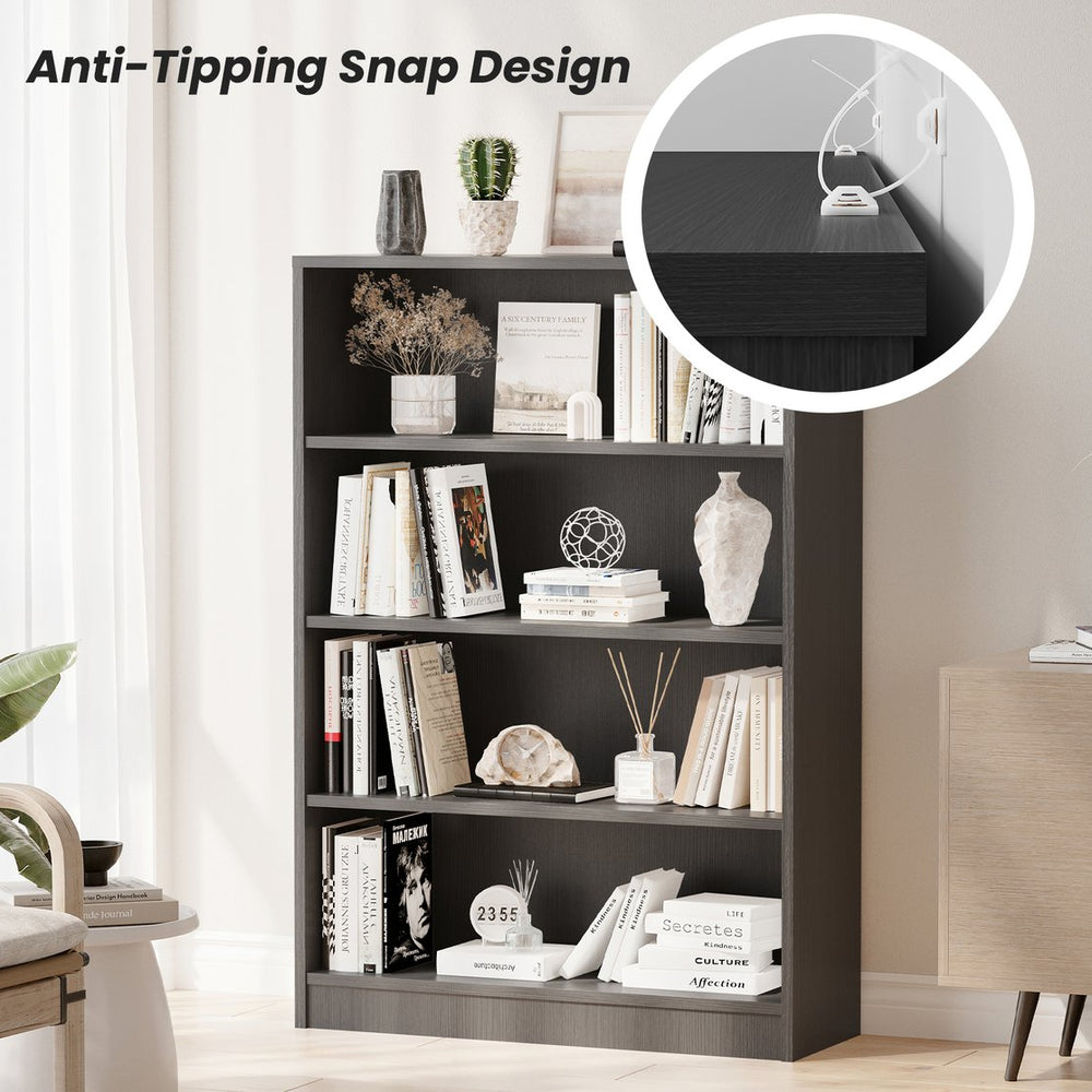 English Elm Grey 4-Shelf Modern Bookcase - Stylish Storage For Bedroom, Living Room, Or Office - Durable & Adjustable T3623P379655