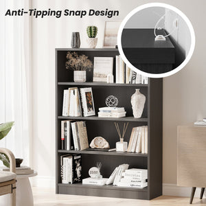English Elm Grey 4-Shelf Modern Bookcase - Stylish Storage For Bedroom, Living Room, Or Office - Durable & Adjustable T3623P379655