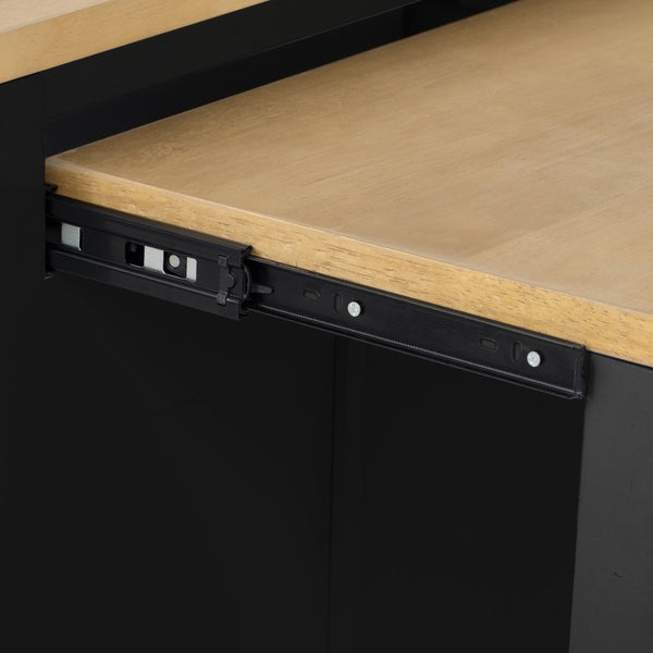 English Elm K&k Farmhouse Kitchen Island Extendable Table Rubber Wood Veneer Built-in Charging Storage Black N707S215327B