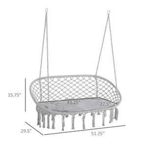 English Elm Outsunny 2-Person Macrame Hammock Chair With Soft Cushion - Stylish Indoor/Outdoor Swing, Gray W2225P174060-GIGA