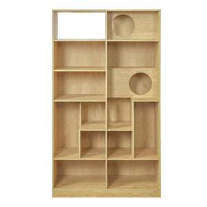English Elm Modern Wood Grain Bookshelf Cat Habitat with Climbing Cubbies for Living Room Natural N752P395027N