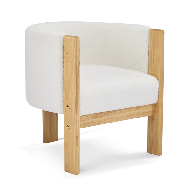 English Elm Christopher Knight Home® - Upholstered Natural Rubber Wood Dining Chairs Set of 2 with White Boucle, Modern Armchairs, 225lbCapacity N779P341538W