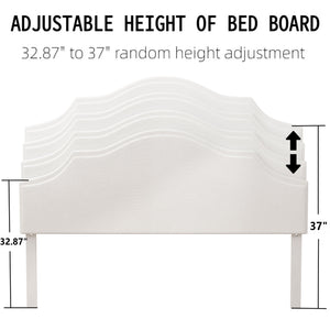 English Elm Queen Upholstered Platform Bed Frame with Adjustable Headboard 32.9"-37", Linen, White, 1000lb Capacity W1716P371756
