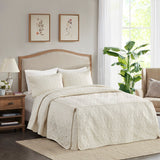 Madison Park Quebec Transitional 3 Piece Split Corner Pleated Quilted Bedspread MP13-6476 Cream