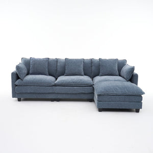 English Elm Beige Chenille Sectional Sofa with Modular Ottoman for Living Room or Studio Blue W2603S00007