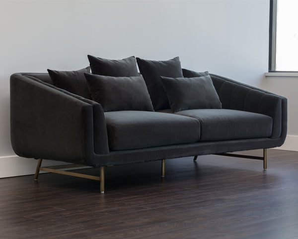 Sunpan Veera Sofa - Luxurious Mid-Century Modern Design with Channel Tufting and Antique Brass Feet Shadow Grey