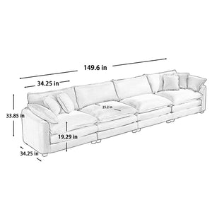 English Elm Corduroy 4-Seater Sofa – Stylish Retro Modern Upholstered Comfort With Pillows For Living Spaces W714S00820