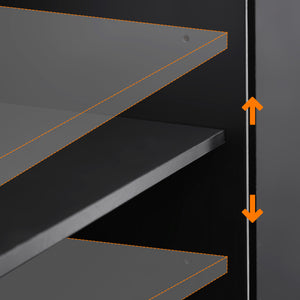 English Elm K&K 56.5" Kitchen Island with Drop Leaf, Embossed Vertical Stripe Barn Doors, Wheels & Charging Hub Black N707P263094B