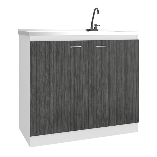 English Elm Utility Sink Base Cabinet with Two Doors Shelved Storage White Oak Laundry Room B097S00261