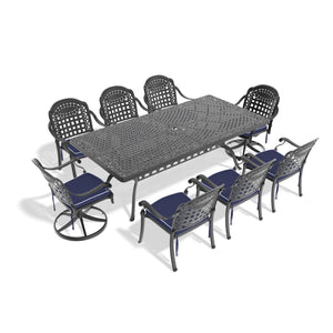 English Elm 9-Piece All-Weather Cast Aluminum Dining Set With 8 Cushions, Swivel Chairs & Rectangular Table W1710S00478