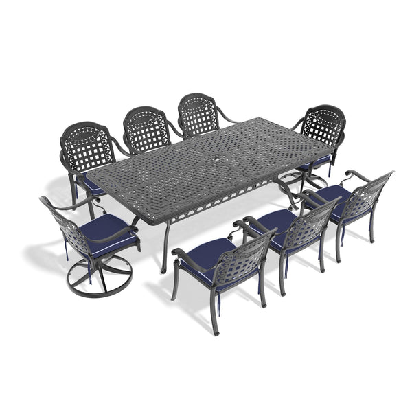 English Elm 9-Piece All-Weather Cast Aluminum Dining Set With 8 Cushions, Swivel Chairs & Rectangular Table W1710S00478