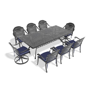 English Elm 9-piece Cast Aluminum Outdoor Dining Set Ornate Carved Patio Table with Swivel Chairs W1710S00614