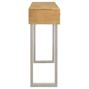 English Elm Harmony Modern Natural & Silver 2-Drawer Console Table with Sled Base, Knob Handles, Warm Wood Charm B062P333444