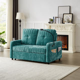 English Elm 53.9" Modern Loveseat Pull-Out Sofa Bed With Adjustable Backrest, Two Cup Holders , A Phone Holder, Three Charging Ports and Side Storage Pockets For Living Room, Teal