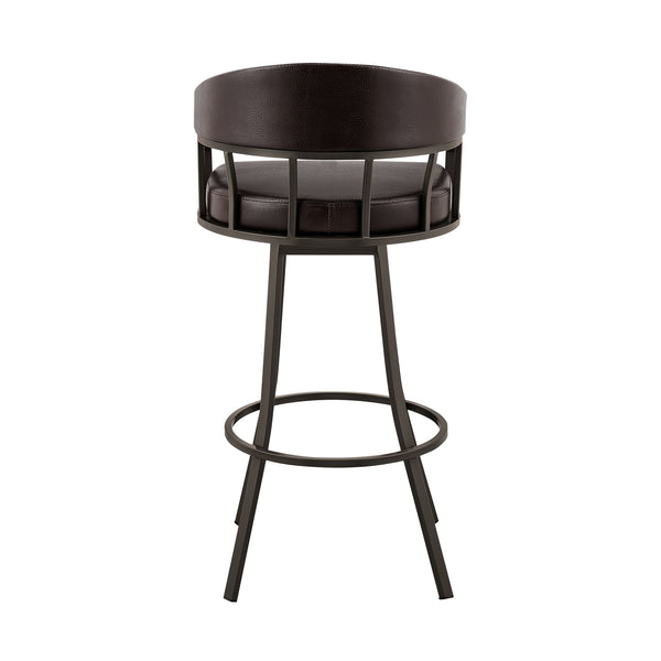 English Elm Wyden 30" Swivel Faux Leather Bar Stool with Brushed Metal Base, 360° Rotation, Footrest Brown B2736P268611