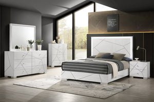 English Elm 1Pc Queen Size Bed - Modern High-Gloss White Finish With Led-Lit Headboard For Stylish Bedrooms B2741S00599