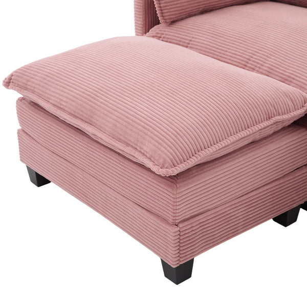 English Elm United We Win Modular Corduroy Sectional with Ottoman Low Profile Living Room Couch Pink W1568S00256