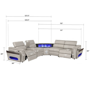 English Elm Nova Power Reclining Sectional with Bluetooth Audio Led Bar and Lift Top Wine Storage Gray B009S02166