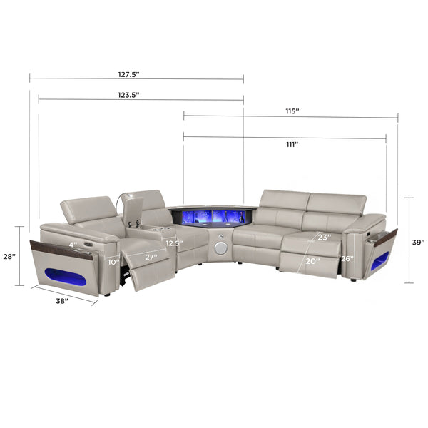 English Elm Nova Power Reclining Sectional with Bluetooth Audio Led Bar and Lift Top Wine Storage Gray B009S02166