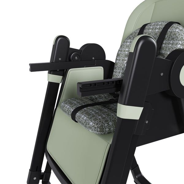 English Elm Convertible Baby High Chair to Rocker with 5-Point Harness, Foldable Feeding Seat, Quiet Wheels, Easy-Clean Tray and Adjustable Recline for Infants and Toddlers Dark Green W2699P371975