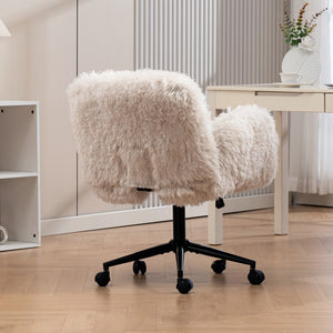English Elm Criss Cross Swivel Chair Fluffy Lamb Wool Fleece Ergonomic Seat for Home Office W3248P424651