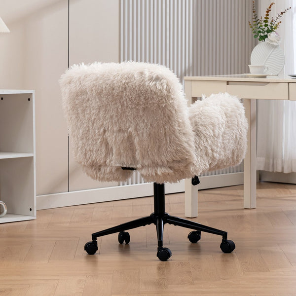 English Elm Criss Cross Swivel Chair Fluffy Lamb Wool Fleece Ergonomic Seat for Home Office W3248P424651