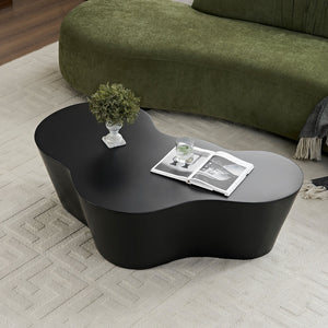 English Elm 50 Inch Sculptural Fiberglass Coffee Table Gloss Black Organic Shape for Living Room W876P400326