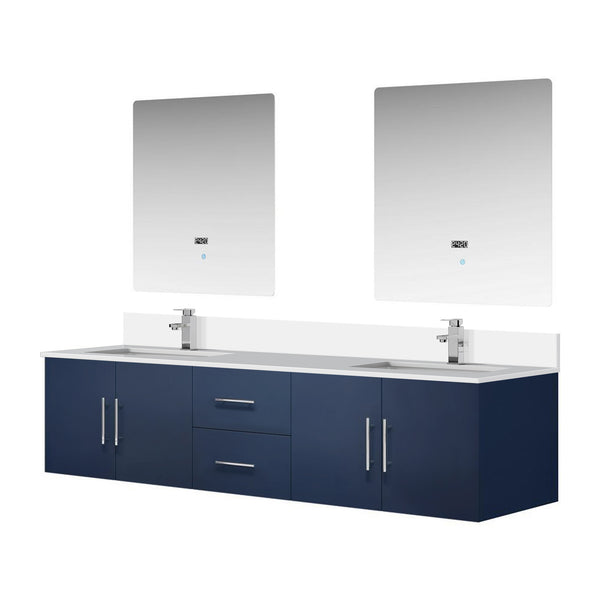 English Elm Navy Double Bath Vanity 80" W x 22" D with Cultured Marble Top, Chrome Faucets & LED Mirrors (30") B2731S01101