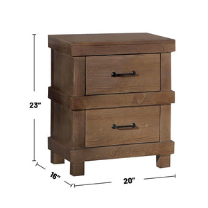 English Elm Wooden Nightstand With 2 Drawers In Antique Oak Finish - Stylish, Durable, And Timeless Bedroom Storage Solution B016P253784-GIGA