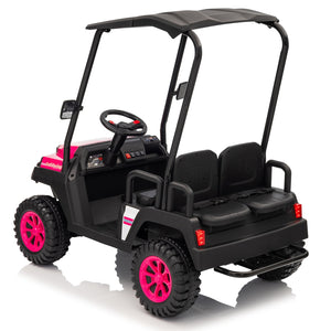 English Elm 24v Kids Electric Ride on Truck Four Seat All Wheel Drive Spring Suspension Sunshade Pink W1578P381257