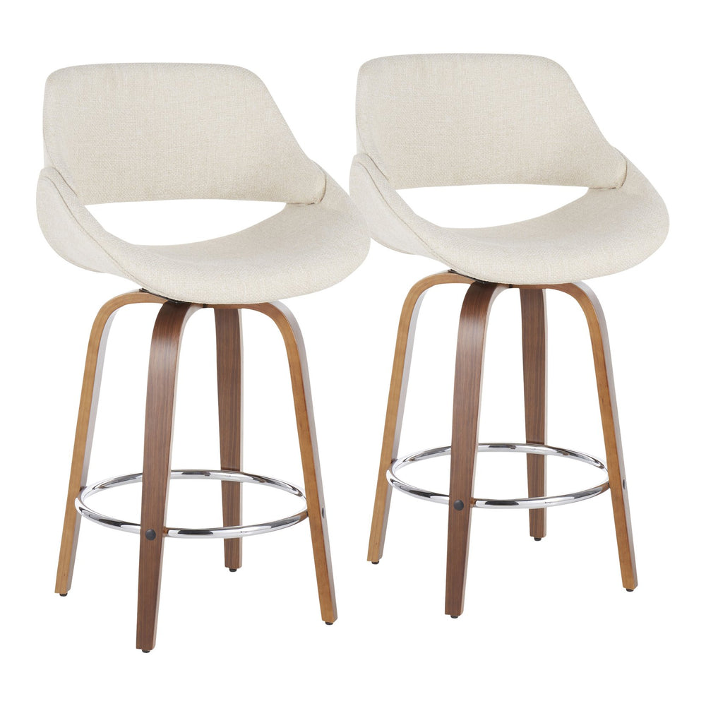 English Elm 26" Mid-century Swivel Counterstools Walnut Legs Charcoal Upholstery Set of 2 B202S00242