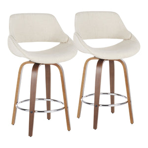 English Elm 26" Mid-century Swivel Counterstools Walnut Legs Charcoal Upholstery Set of 2 B202S00242