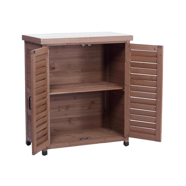 English Elm Potting Bench Solid Wood Workstation with Metal Top Louvered Cabinet Outdoor Garden Brown W2640P228401