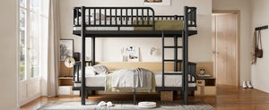 English Elm Twin Over Metal Bunk Bed with Led Lights Usb Ports Drawers and Sofa Conversion Black W5305S00070
