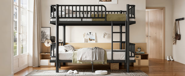 English Elm Twin Over Metal Bunk Bed with Led Lights Usb Ports Drawers and Sofa Conversion Black W5305S00070