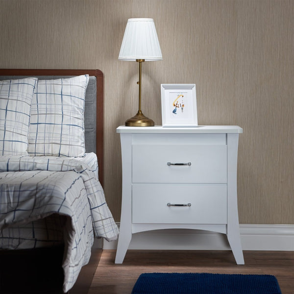English Elm White 2-Drawer Nightstand - Elegant Bedroom Storage Solution With Timeless Design & Stylish Legs B062P186507-GIGA