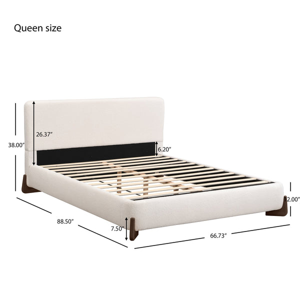 English Elm Elegant Boucle Queen Platform Bed with Tall Headboard and Solid Wood Legs N769P227996Q