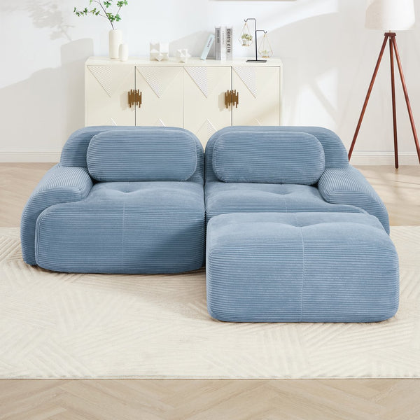 English Elm 82'' Modular L-shaped Sectional Sofa Corduroy Upholstery Curved Arms for Living Rooms Blue W714S01246
