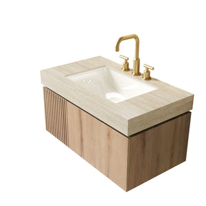 English Elm Muri Floating Bathroom Vanity Sintered Stone Top Plywood Cabinet White Oak Grain W2615S00611