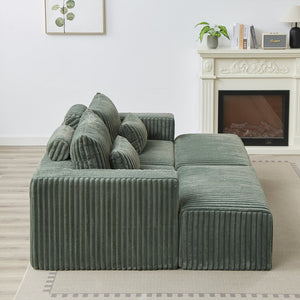 English Elm 87" Oversized Sectional Lounge Chaise - Plush Corduroy Modular Loveseat With Footstools & Pillow W834S00334