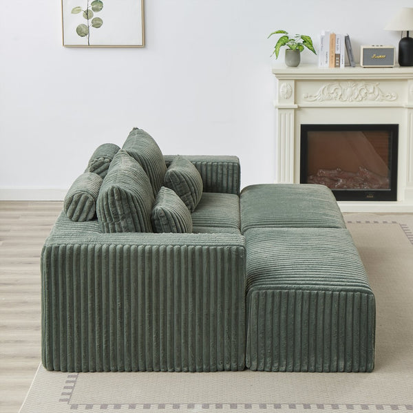 English Elm 87" Oversized Sectional Lounge Chaise - Plush Corduroy Modular Loveseat With Footstools & Pillow W834S00334