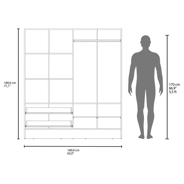 English Elm Armoire Ron White Mirrored Double Door Wardrobe with Drawers, Rods & Shelves – Space-Saving Quality B092S00295