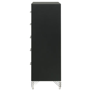 English Elm Malcolm Five Drawer Chest in High Gloss Black with Chrome Pulls for Modern Bedrooms B062P447799