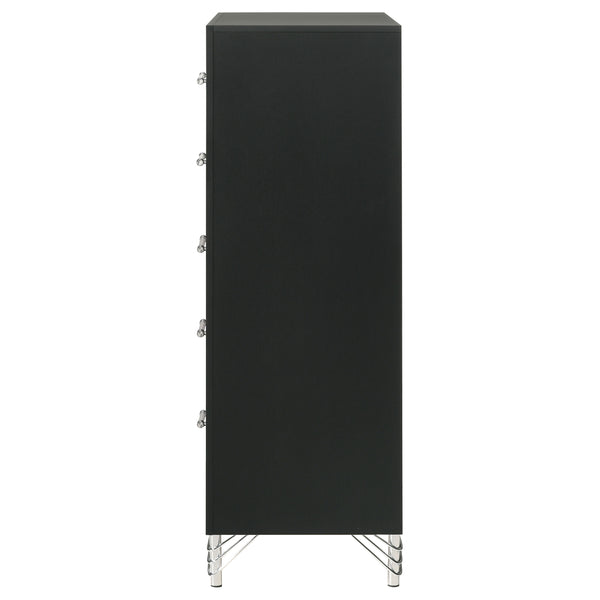 English Elm Malcolm Five Drawer Chest in High Gloss Black with Chrome Pulls for Modern Bedrooms B062P447799