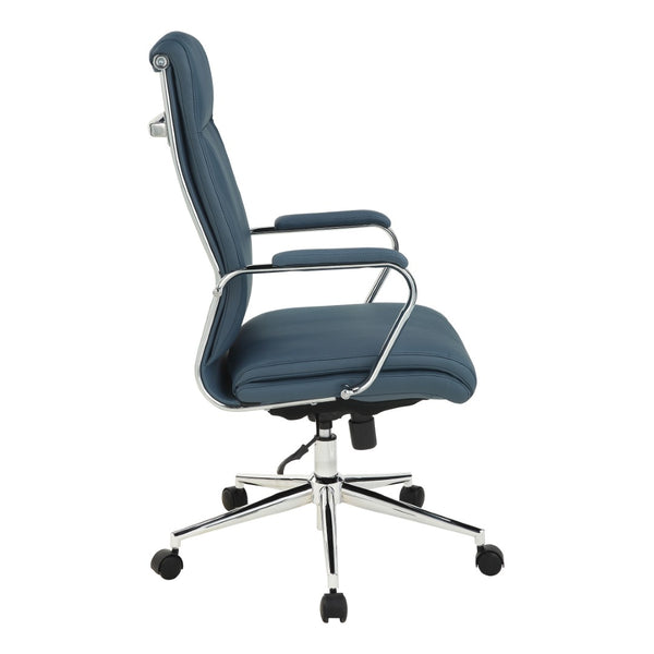 OSP Home Furnishings High Back Ergonomic Manager Chair with Antimicrobial Fabric Chrome Arms and Lumbar Support High Blue 920350C-R105