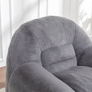 English Elm Bean Bag Chair - Luxurious Faux Fur Sofa With Footstool For Cozy Comfort In Living Room & Bedroom W2200P326904