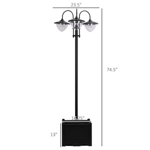 English Elm Solar Three Head Lamp Post with Built-in Planter Base for Pathway Driveway Patio T3971P420698