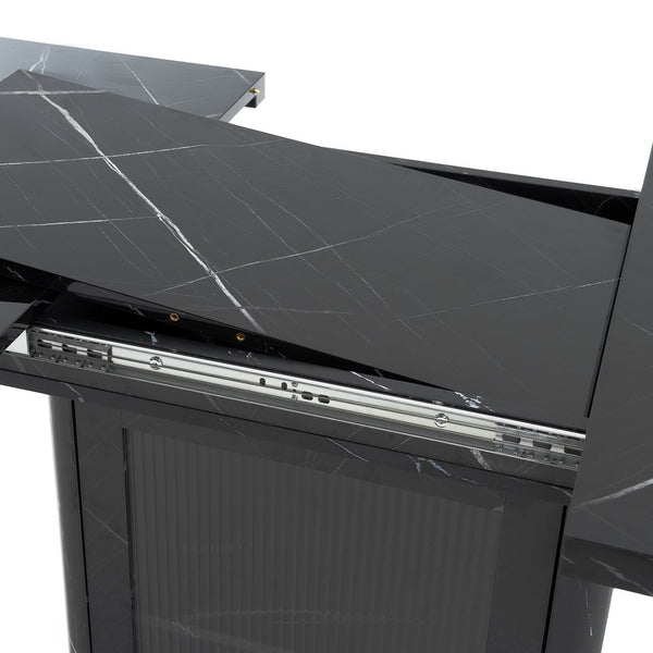 English Elm 47.24"-63"Modern Rectangle Dining Table with Extendable Top, Printed Marble Look, Sturdy Steel Base & Storage Black W757P331963