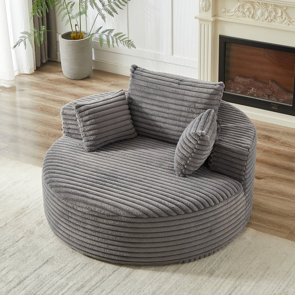 English Elm 55'l Chenille Round Sleeper Chair Fluffy Sculptural Seat for Living Room or Bedroom Grey W834P401583